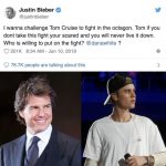 Justin Bieber challenges Tom Cruise to UFC fight