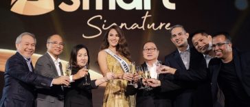 TOAST FOR A REIMAGINED POSTPAID EXPERIENCE. Miss Universe 2018 and Smart Signature endorser Catriona Gray joins PLDT Chairman and CEO Manny V. Pangilinan at the official launch of Smart Signature Plans in Makati City. Joining them are (from left) Meralco President and CEO Ray C. Espinosa; Smart Co-founder and CEO of Voyager Innovations and PayMaya Philippines Orlando B. Vea; PLDT-Smart People Group Head Gina Ordoñez; incoming PLDT-Smart Chief Revenue Officer Al S. Panlilio; PLDT-Smart SVP and Consumer Business Market Development Head Oscar A. Reyes, Jr; and PLDT-Smart Chief Product and Consumer Value Management Advisor Muhammad Ali. Promising a reimagined postpaid experience, Smart Signature offers a prioritized, in-control, and worry-free mobile lifestyle for subscribers. Learn more about the new Smart Signature Plans at www.smart.com.ph/signature.