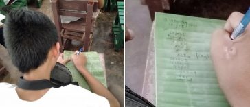 Student In The Philippines Makes Use Of Banana Leaves As His Notebook
