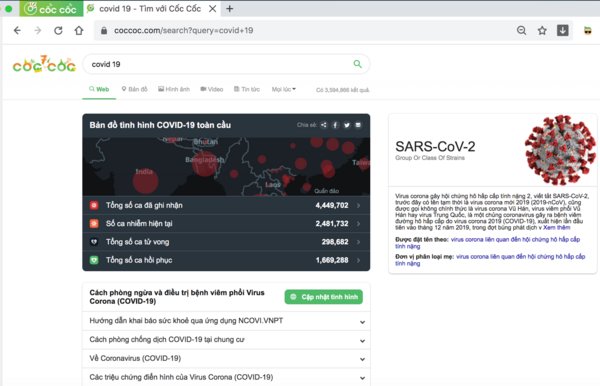 COVID-19 search page on Coc Coc receives 250,000 queries/day