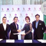 (L-R): SIA General Manager Philippines Lee Yong Tat; SIA VP Loyalty Marketing Ryan Pua; EW SEVP and Chief Lending Officer Jacqueline S. Fernandez; and EW FVP and Consumer Sales and Support Head Patrick Dennis L. Solosa, during the launch of the EastWest Singapore Airlines KrisFlyer Mastercard Inset: The 2020 Asian Banking and Finance Retail Banking Awards trophies
