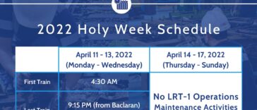 LRMC releases LRT-1 train schedule for 2022 Holy Week
