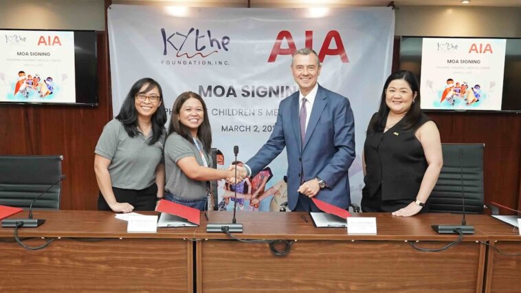 AIA Philippines and BPI AIA donate to Kythe Foundation to expand care for children with cancer - In photo from L-R: Caroline Tongco, Childlife Manager, Kythe Foundation; Magdalena Lopez, Executive Director, Kythe Foundation; Stu Spencer, Group Chief Marketing Officer, AIA Group; and Melissa Henson, Chief Marketing Officer, AIA Philippines
