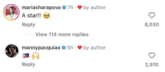 Social Media Comment from Maria Sharapova and Manny Pacquiao