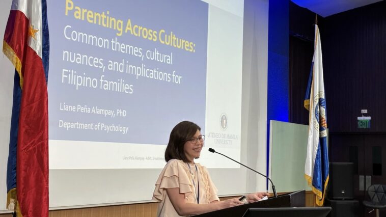 Ateneo de Manila University psychologist Dr. Liane Peña Alampay highlighted key findings from the Parenting Across Cultures research project, which tracked 4,500 families across nine countries for fifteen years. PHOTO: OAVP-RCWI